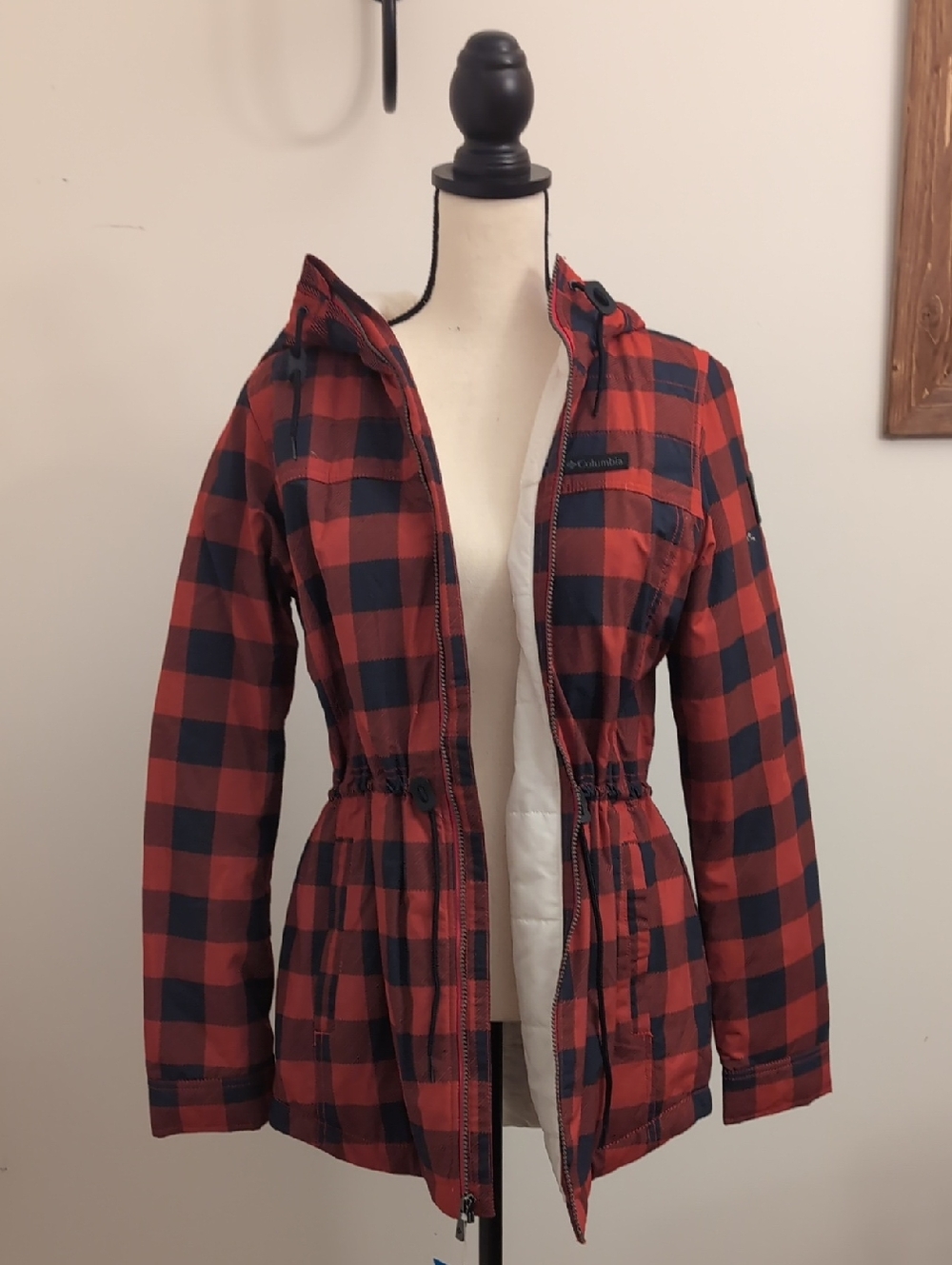 Columbia Women's Red & Black Plaid Hooded Utility Jacket